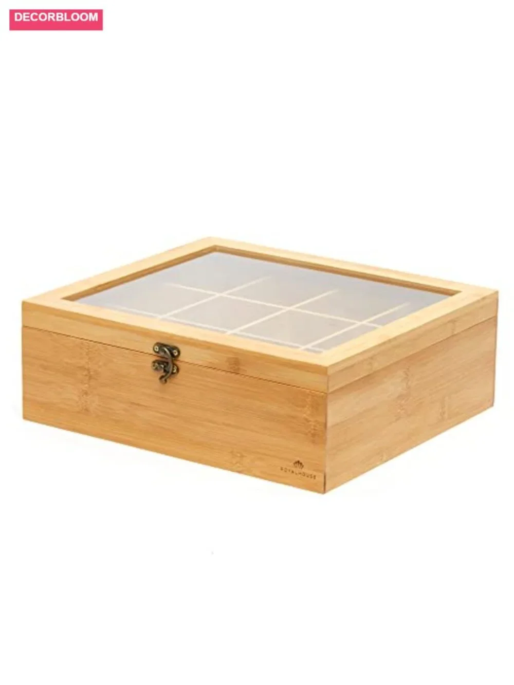 12-Compartment Natural Bamboo Tea Organizer with Acrylic Window